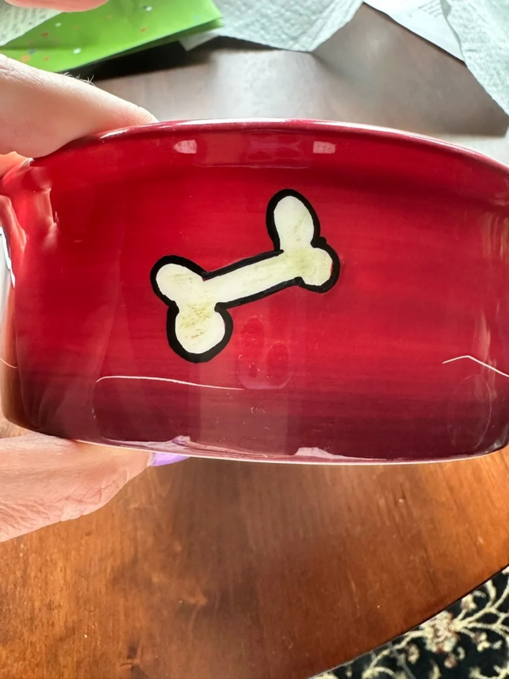 Hand-Painted Dog Skateboard Ceramic Bowl - Red, Green, Blue